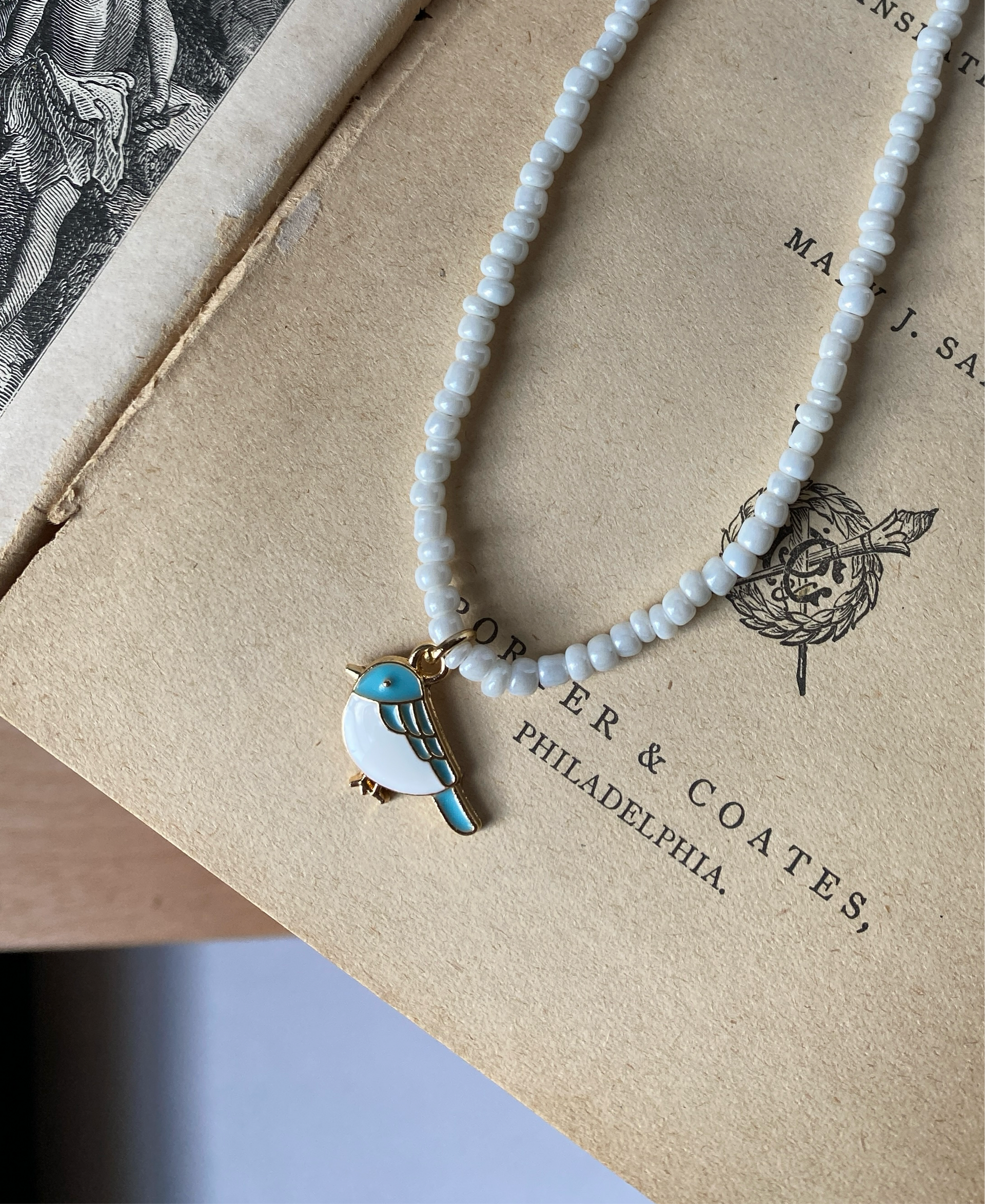 アクセサリー bluebird Bluebird Necklace Faux Stained Glass Art Print Crystal Pendant